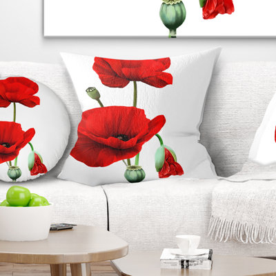 Coquelicots rouges sur fond blanc - coussin à imprimé floral