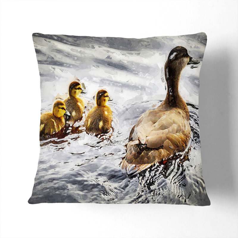 Ducklings With Mother Duck Square Throw Cushion, White, 55cm H x 55cm W x 20cm D