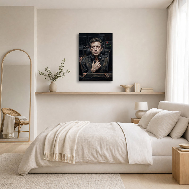 «Man with Headphones In Control Room», art mural, H 36 po x l 24 po