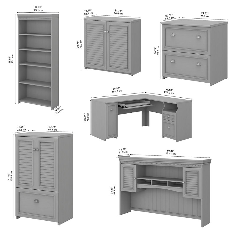 Huckins 5 Piece Computer Desk Office Set, Cape Cod Gray
