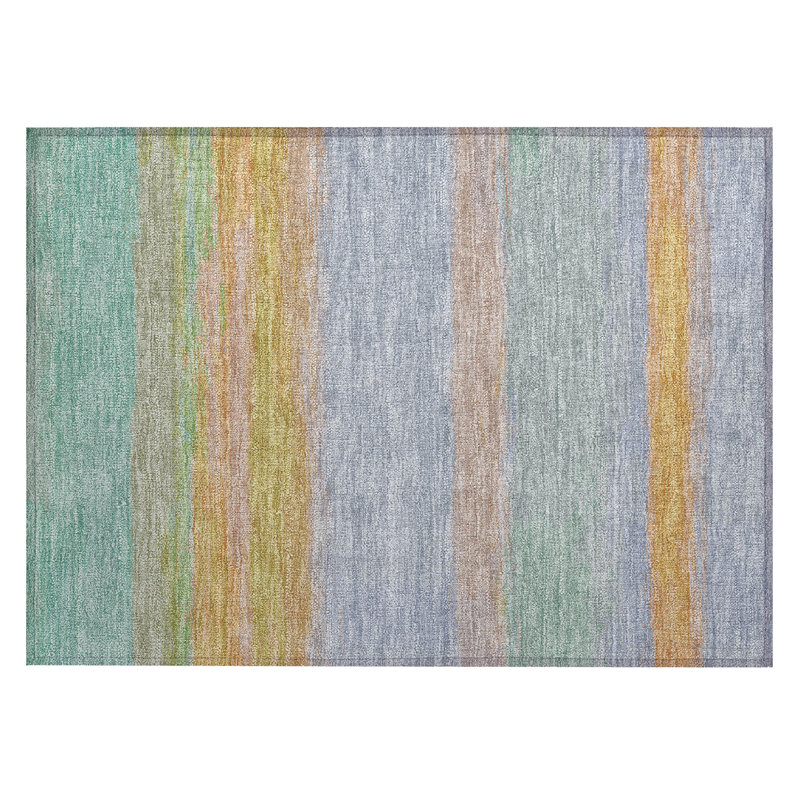 Lavender and Multicolor Stripe Synthetic Washable Rug 20" x 30"