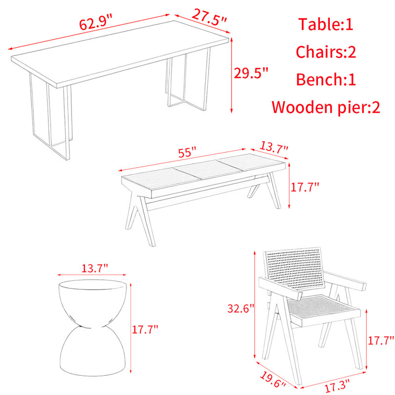 Modern solid wood acrylic dining table set, 29.5"H x 62.9"L x 27.5"W