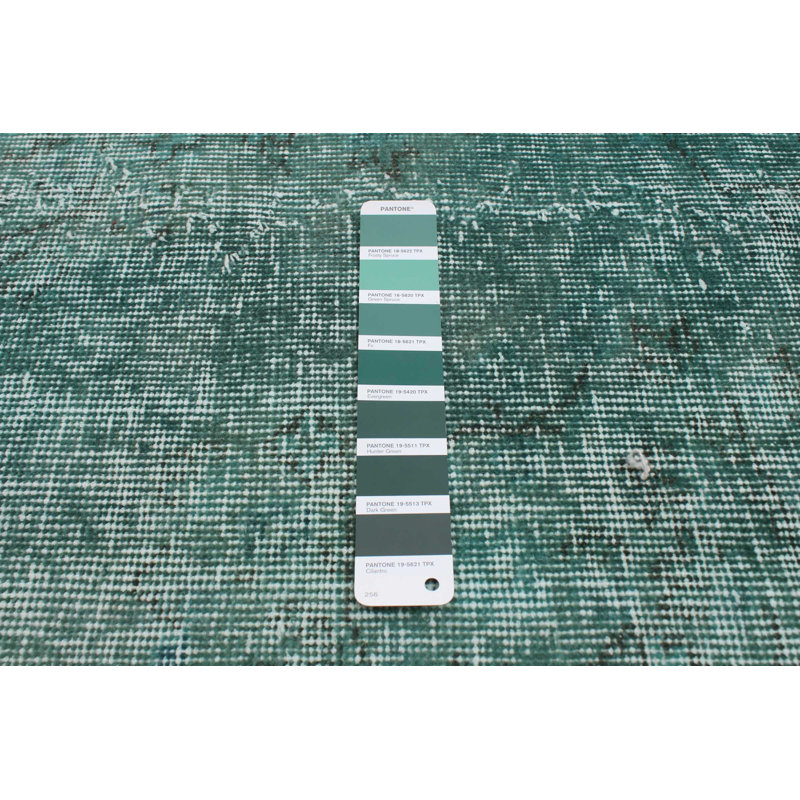 Tapis bleu sarcelle en laine noué à la main de conception unique 6 pi 8 po x 9 pi 11 po New Age