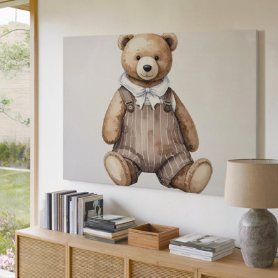 Canvas Vintage Teddy Bear Canvasnostalgic Watercolor Nursery Wall Art Ready To Hang Gallery Wrapped Home Decor Modern Design Premium Quality