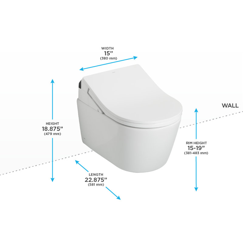 WASHLET à double chasse allongée murale avec chasse d'eau haute efficacité (siège inclus)