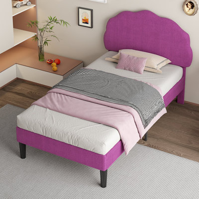 Structure de lit simple avec tête de lit en molleton réglable Cimahi, lit plateforme tapissier avec support à lattes