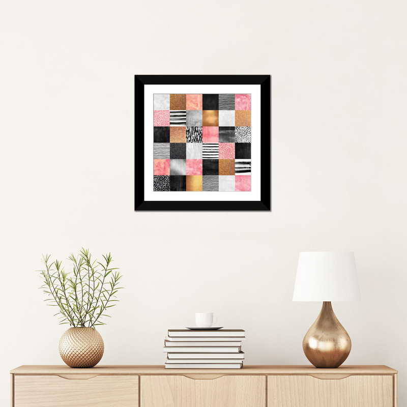 « doux quilt », impression sur toile tendue, H 16 po x l 16 po x P 1 po, Papier d'art encadré noir, Blanc