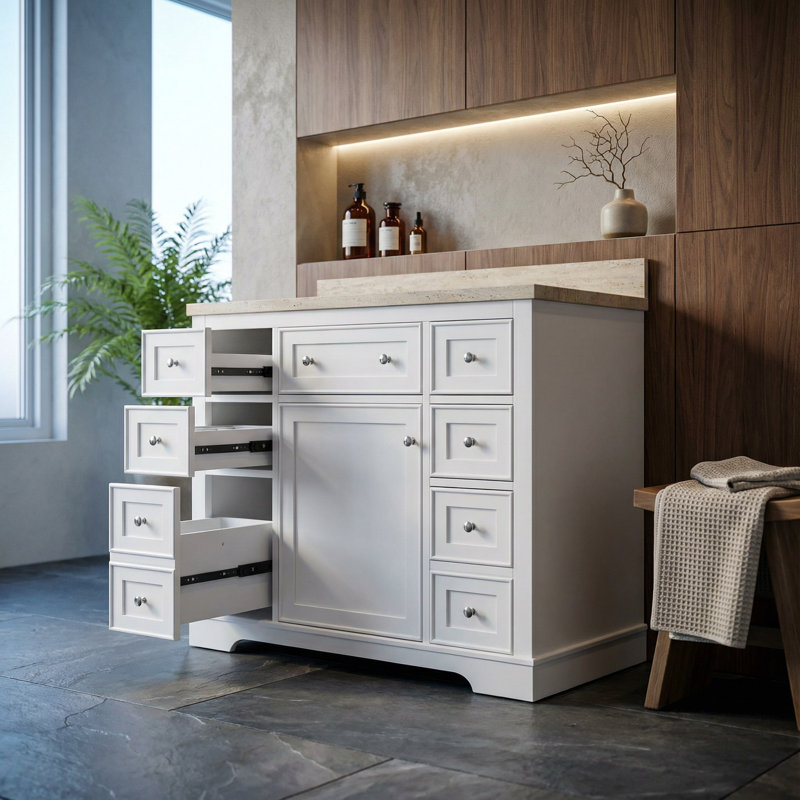 Meuble-lavabo sur pied simple 17,9 po avec plateau en bois manufacturé Kiaron