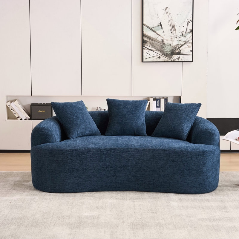 Chenille Boneless Fabric Curved Loveseat Sofa,No-Assembly Require, Blue