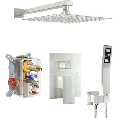 10 Inch Rainfall Shower System With Square Fixed Shower Head And High Pressure Handheld Shower, Wall Mounted Brushed Nickel Shower Faucet Set, Water Saving Cupc Certified Valve