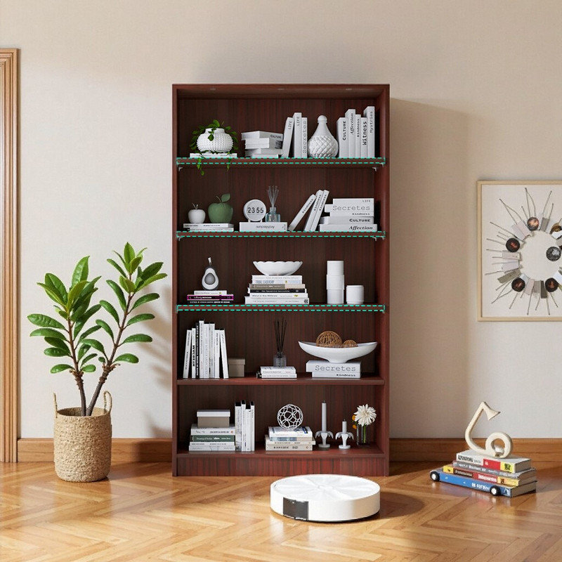 Heavy-Duty Adjustable Shelf Bookcase 5 Tier Wide Manga Bookshelves Library Office Bookcase, Brown