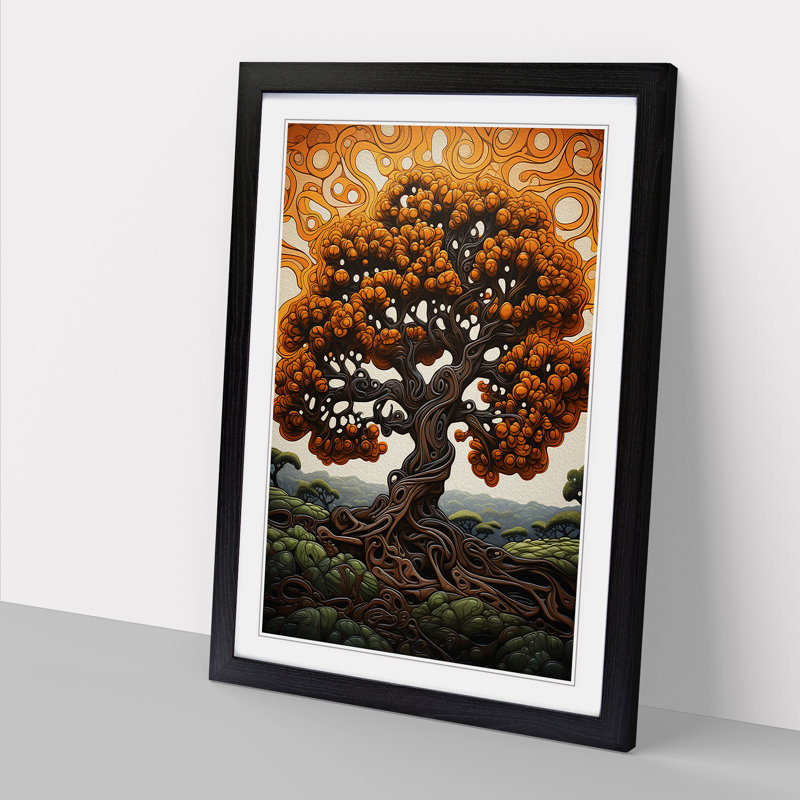 Oak Tree Contemporary - Single Picture Frame Print on Wood, Black , 34cm H x 25cm W x 2cm D