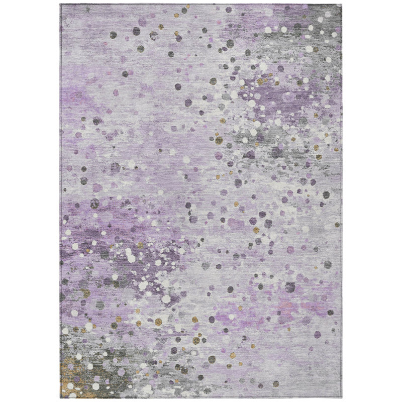 Tapis intérieur lavable abstrait lavande et ivoire 10 pi x 14 pi