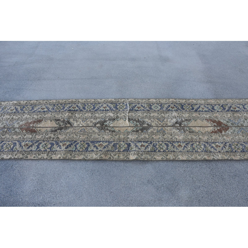 Vintage Wool Patchwork Runner, 25.2x109.8 Inch Blue Rug