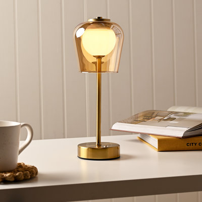 Bronze USB LED Touch Table Lamp - Glass Shade