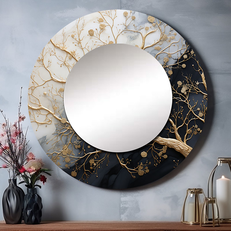 Miroir rond doré Golden Tree Tree Luminous Tangle III - Trees, 23 po x 23 po