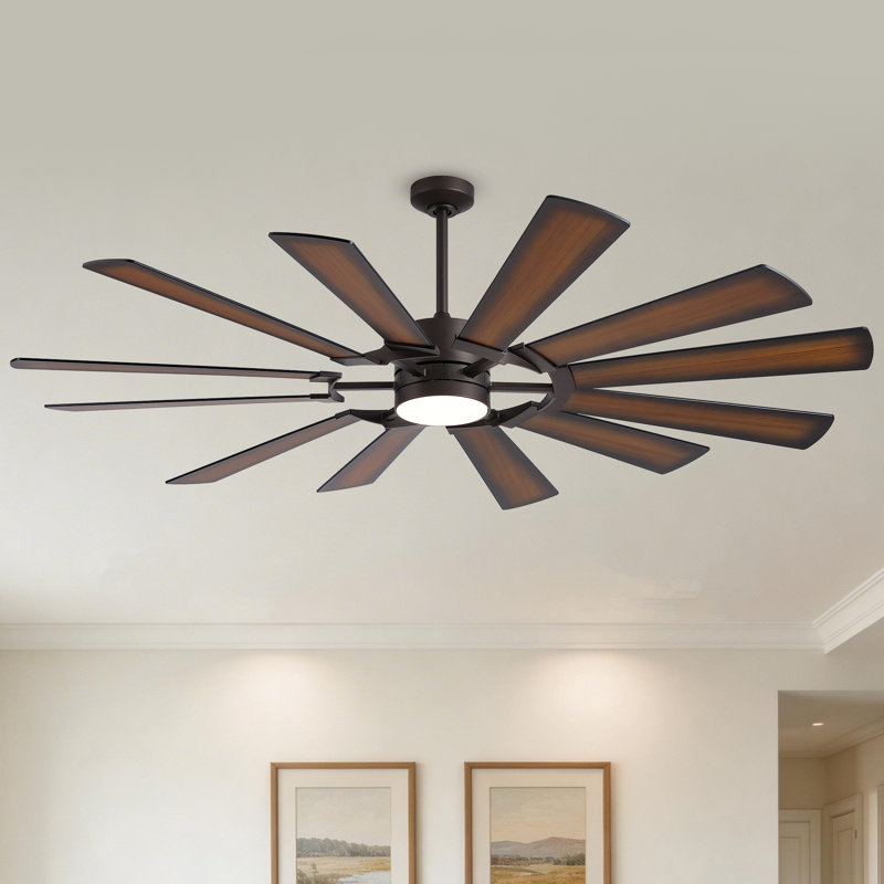 62 Inch Massive Windmill Ceiling Fan with Light, 12-Blade Industrial Fan, High CFM Powerful Airflow, Quiet DC Motor, Remote Control, 6-Speed Reversible, Dimmable 3CCT LED with Memory Function