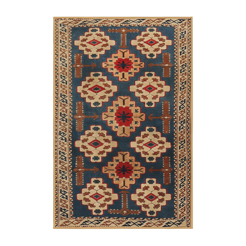 Tapis oriental bleu / ivoire / rouge, Rectangle 4 pi x 6 pi