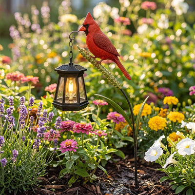 Artificial Flower Bird Solar Garden Stake Lights  Red  Figurine With Hanging  Outdoor Solar  Lights For Yard  Flower Bed Decor