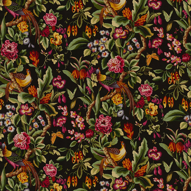 Les Tropiques Pheasans 100% Linen Fabric, Chocolat
