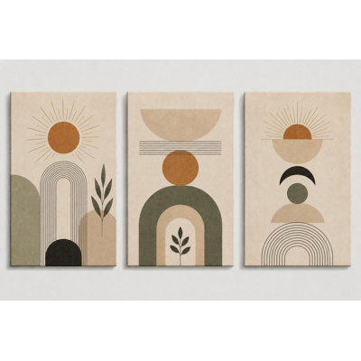 Grand ensemble de 3 impressions abstraites neutres sur toile arc-en-ciel Boho, impression sur toile de chambre à coucher moderne, impression sur toile 16 x 24 pouces - prête à être accrochée