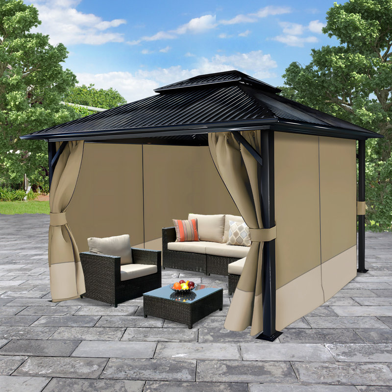 4-Panel Outdoor Gazebo Curtains, Khaki/Sand Yellow, 82.7" H x 120" W120" D