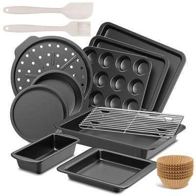 Bakeware Sets, Baking Pans Set, Nonstick Oven Pan for Kitchen with Wider Grips, 10 Pieces Including Rack, Cookie Sheet, Cake Pans, Loaf Pan, Muffin Pan, Pizza Pan
