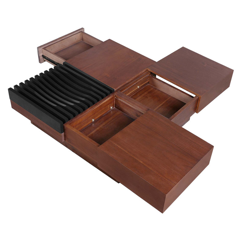 TABLE DE CAFÉ DE RANGEMENT EN BOIS D'ACACIA RÉTRO - INSPIRÉE, DE COULEUR BRUN ET NOIRE