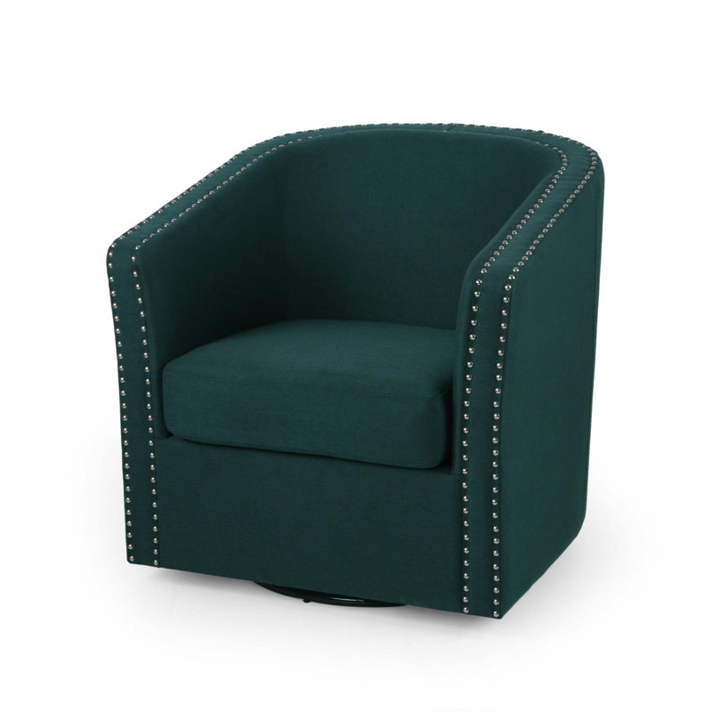 Aajaylah Upholstered Swivel Barrel Chair, Green Fabric