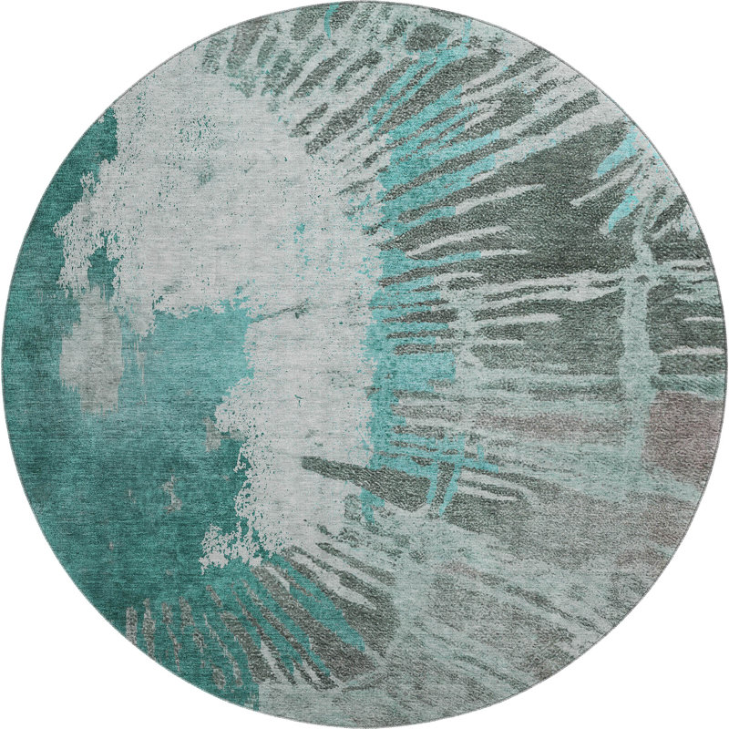 Premium Machine Washable Cerrito Teal Rug, Round 8'