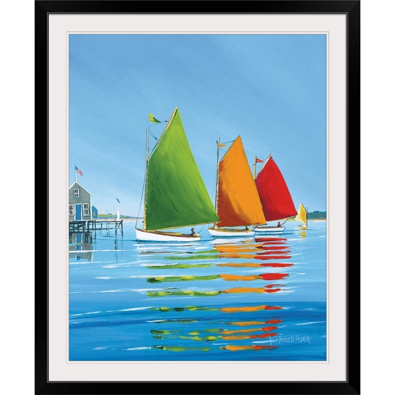 «Cape Cod Sail», reproduction d'art par Sally Caldwell Fisher, Cadre noir, H 38 po x l 32 po x P 1 po