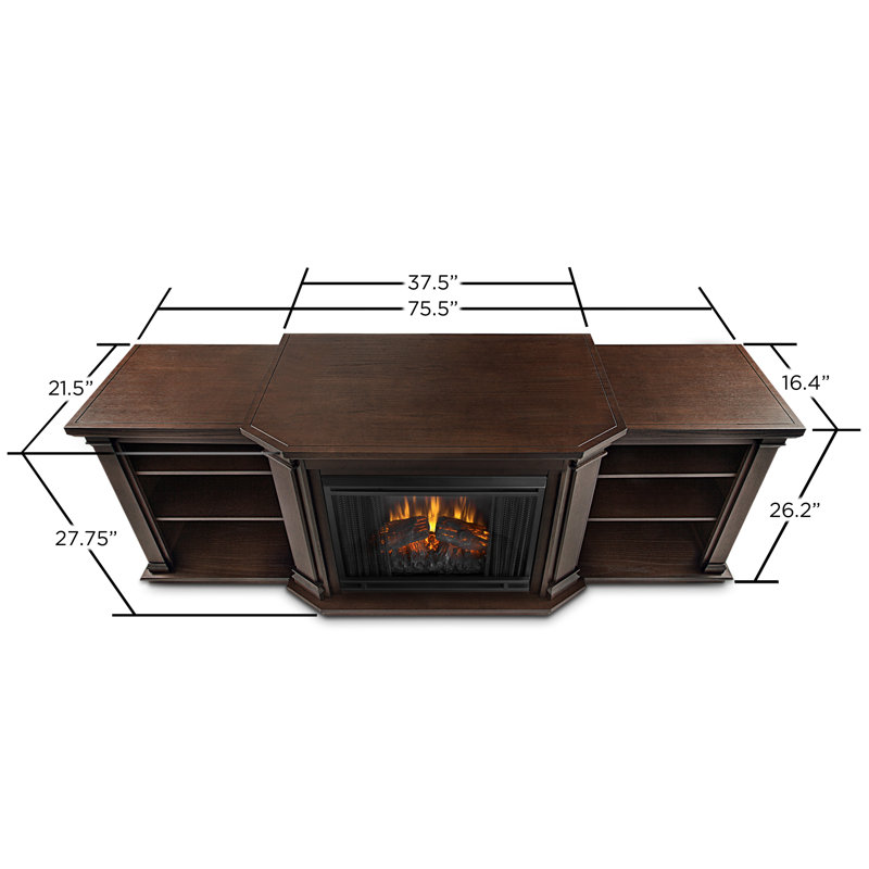Valmont 74'' TV Stand with Fireplace, Chestnut Oak