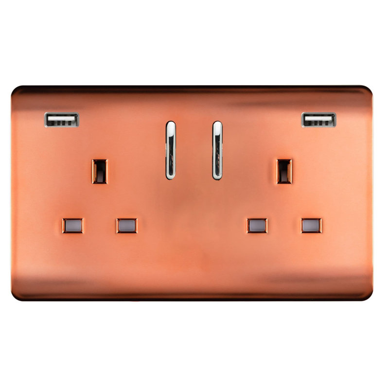 Trendi Switch 2 Gang USB 3100mA Plug Socket, Copper