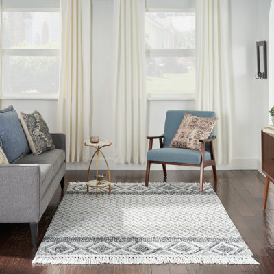 Tapis Leibowitz géométrique gris tissé à la main et fait à la main