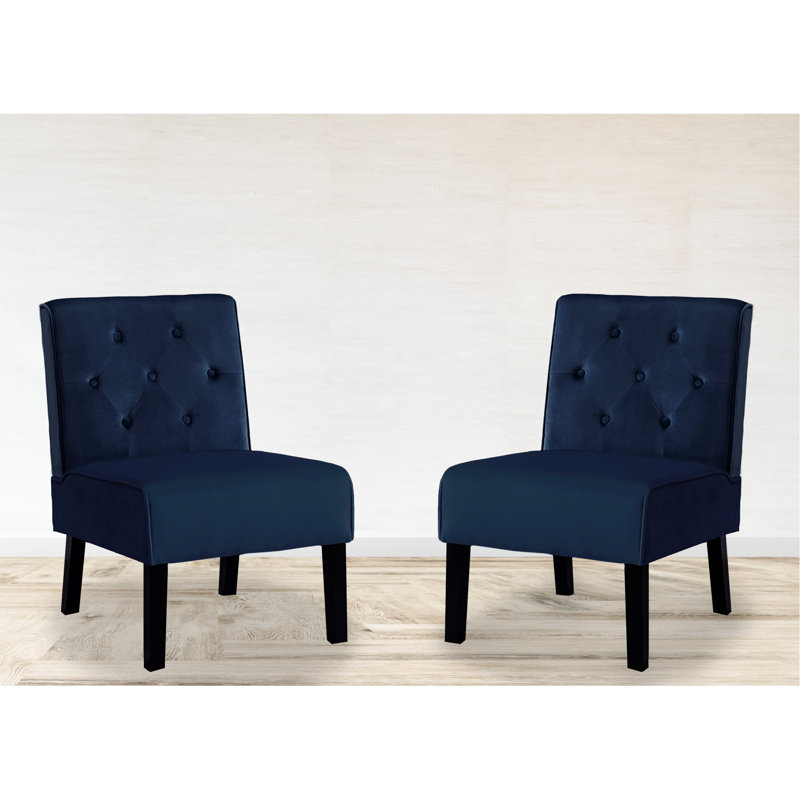 Fauteuil d'appoint 2 pièces, velours bleu foncé, bouton sans accoudoirs, fauteuil 53 en velours avec mousse douce haute densité