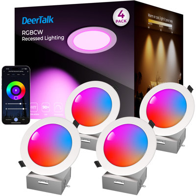 6 in. Smart RGB and CCT Slim Canless downlight Smart WIFIandBluetooth Compatible with Alexa/Google Assistant, 4Pack