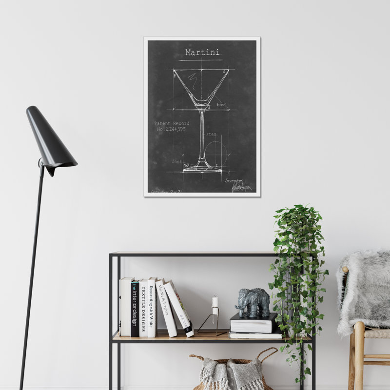 Barware Blueprint V by Ethan Harper - Painting, 50cm H x 34cm W, White Framed Paper Print