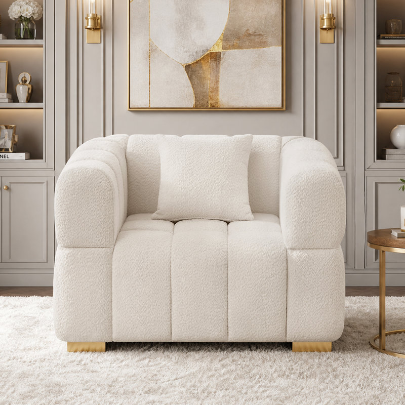 44In Oversized Boucle Tufted Accent Chair, White