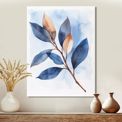 Indigo Laurel Branch - Botanical Framed Canvas Wall Art