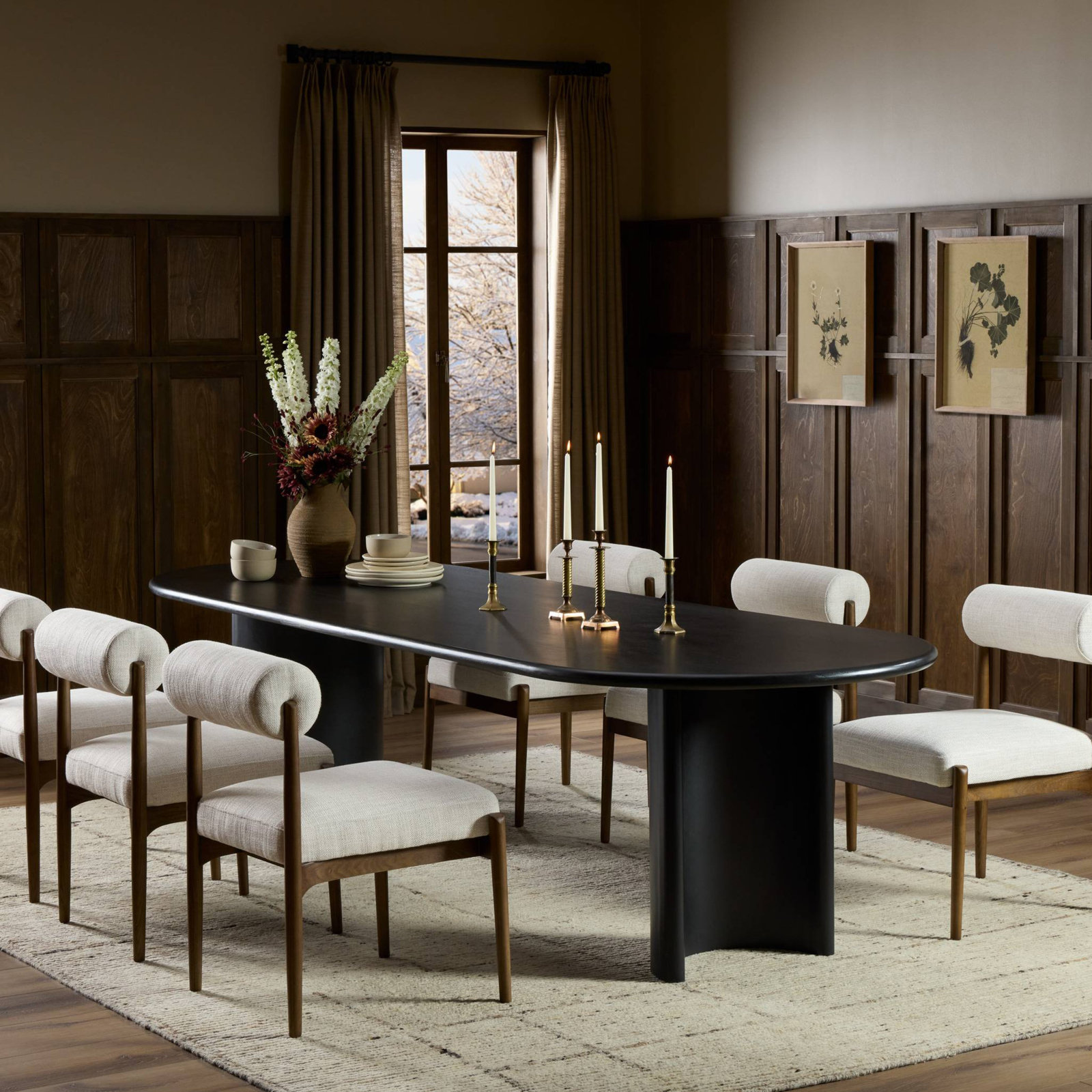 Haiden 94'' Double Pedestal Dining Table, 30" H x 118" W x 42" D, Aged Black Acacia