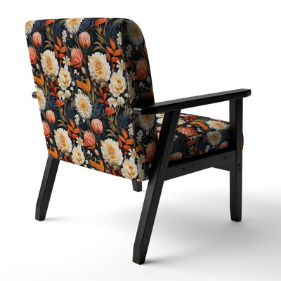 Orange And Beige Tropical Pattern - Upholstered Farmhouse Arm Chair, Orange Accent Chair