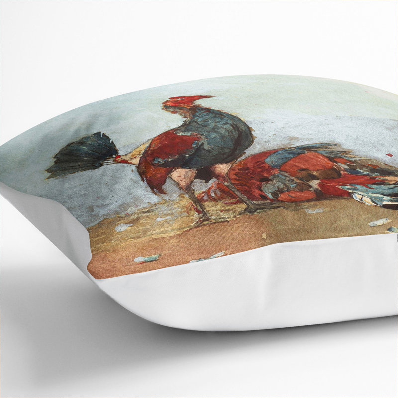 The Cock Fight Scatter Cushion, White, 55cm H x 55cm W x 20cm D