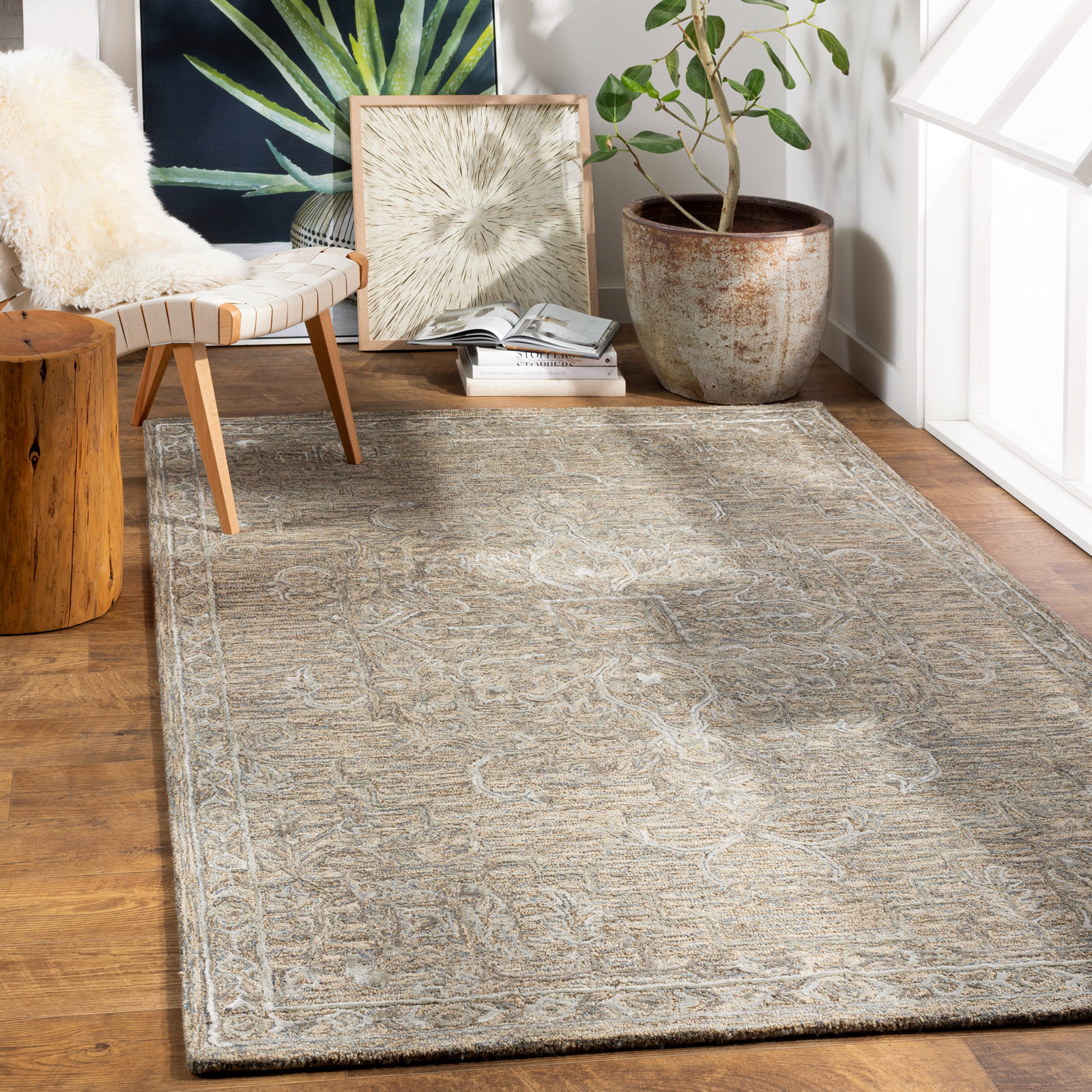 Cait Handmade Brown/Blue/Sage Rug, Rectangle 9' x 13'