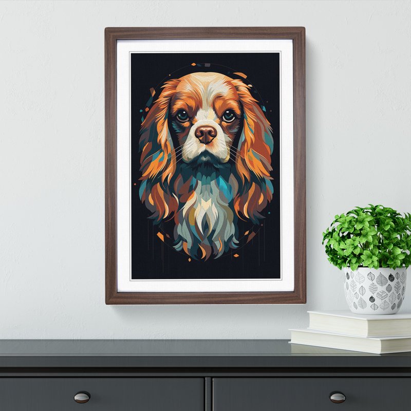 Cavalier King Charles Spaniel Minimalism No.2 - Single Picture Frame Print on Wood, Walnut, 46cm H x 34cm W x 2cm D