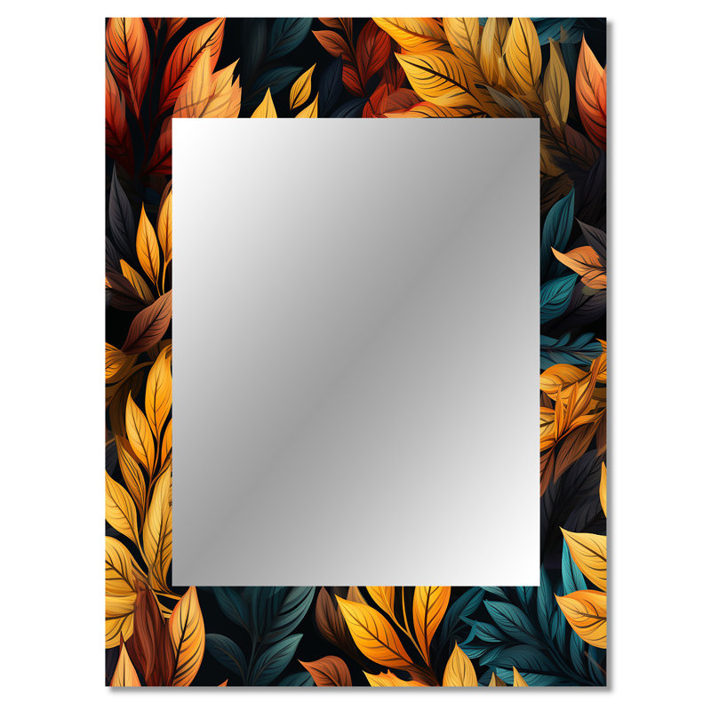 Carlaysia Yellow Rustic Autumn Leaves - vintage  Unique Wall Mirror, Floral Mirror, Printed Metal Art, 40" x 30"