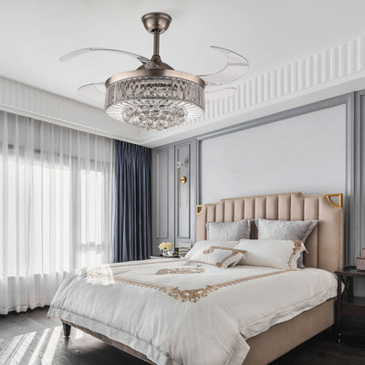 Ventilateur de plafond à DEL moderne en cristal 42 pouces avec télécommande