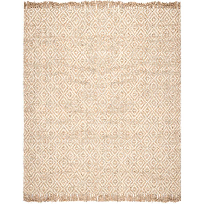 Tapis à motif géométrique en jute tissé à la main en fibres naturelles Jakwan, Rectangle de 10 pi x 14 pi