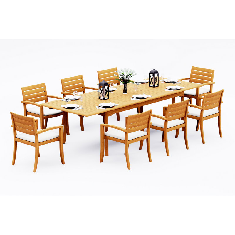 113 Pcs Grade-A Teak Wood Dining Set: 118" Double Extension Rectangle Table And 12 Alvarado Stacking Arm Chairs #11TV2412, 8