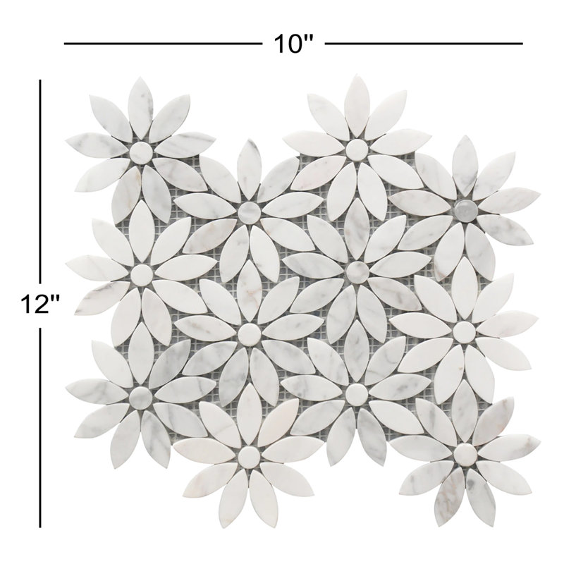 White Marble Daisy Flower 10x12 Mosaic Tile – Floral Backsplash Tile for Kitchen, Bathroom & Shower Wall (10x12 Sheet)
