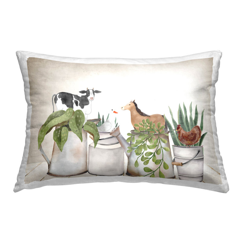 Coussin décoratif imprimé Tin Farm Animal Plants par Kim Allen
